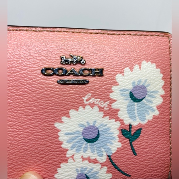 Coach Floral Print Pink Canvas Leather Bifold Wallet - Picture 5 of 7